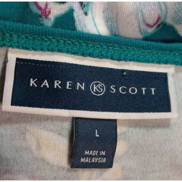 Karen Scott Shirt Ladies‎ Large Turquoise Floral Long Sleeve - Picture 5 of 7